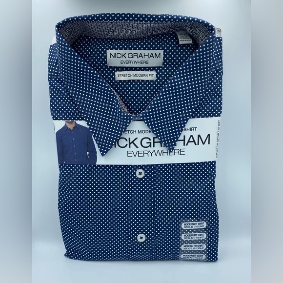 Nick Graham Other - Nick Graham Mens Stretch Modern Polkadot Dress Shirt - NWT